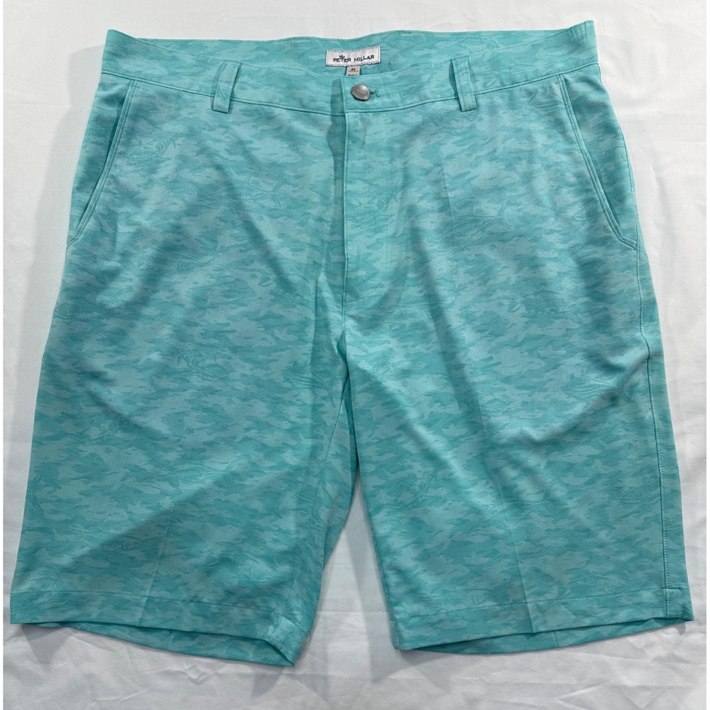 Peter Millar Crown Sport Mens 34 Aqua Marlin Camo Performance Shorts MF22EP03